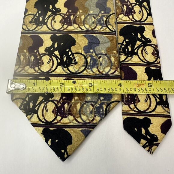 Jhane Barnes Original All Silk Gold w/Black/Blue/Gray Bicycle Design Japan - Picture 8 of 9